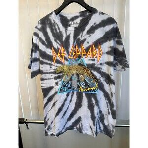 Men’s Def Leppard Black White Tie Dye Animal Band Tee Size Medium